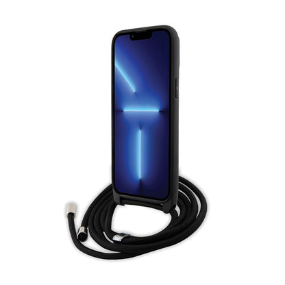 Karl Lagerfeld Crossbody Saffiano Metal Pin Karl & Choupette – dėklas, skirtas iPhone 14 Pro Max (juodas)