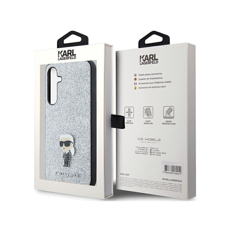 Karl Lagerfeld „Fixed Glitter Ikonik Logo Metal Pin“ – „Samsung Galaxy A35 5G“ dėklas (sidabrinis)