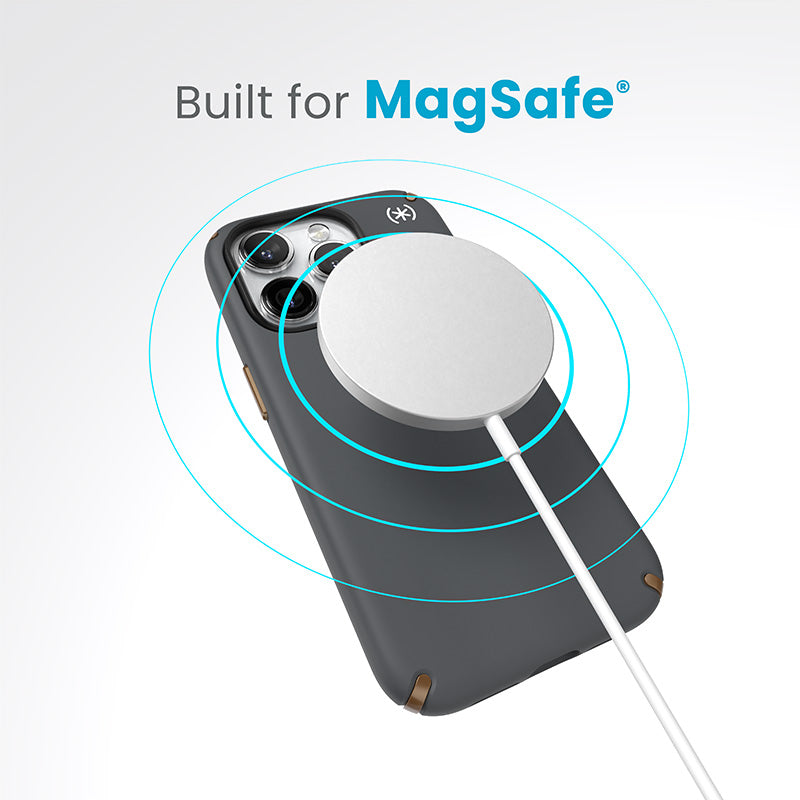 Speck Presidio2 Pro Magsafe - iPhone 15 Pro dėklas (anglies pilka / vėsi bronza / balta)