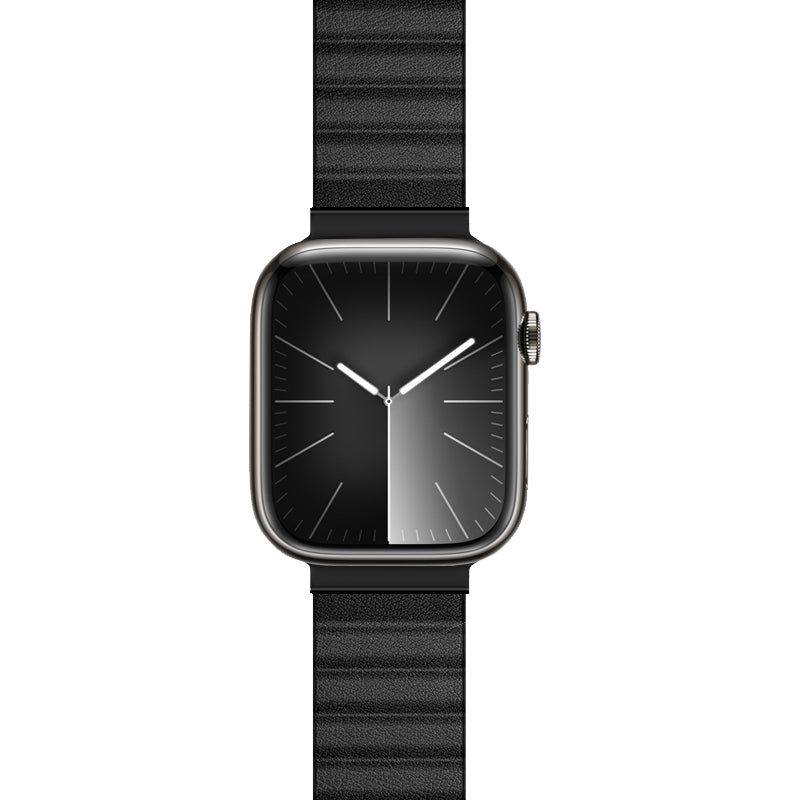 Crong Eclipse - Magnetinė odinė apyrankė Apple Watch 44/45/46/49 mm (Juoda)