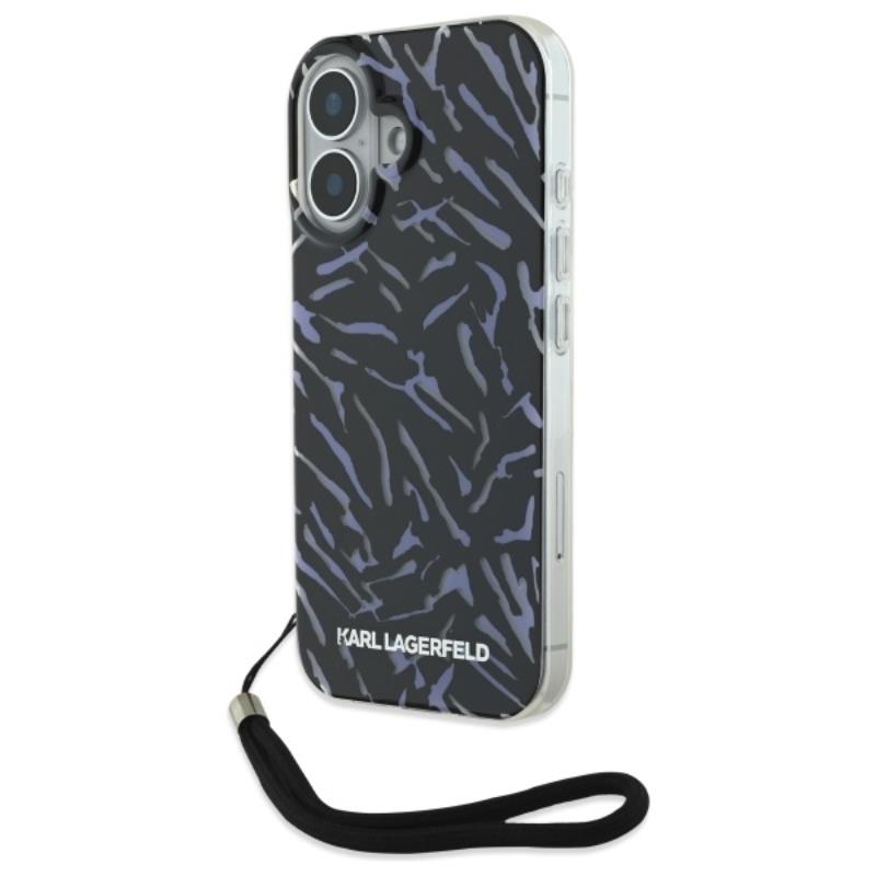Karl Lagerfeld Zebra With Cord – dėklas, skirtas iPhone 16 Plus (violetinis)