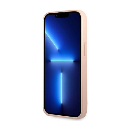 Guess Saffiano Triangle Logo dėklas - dėklas iPhone 14 Plus (rožinis)