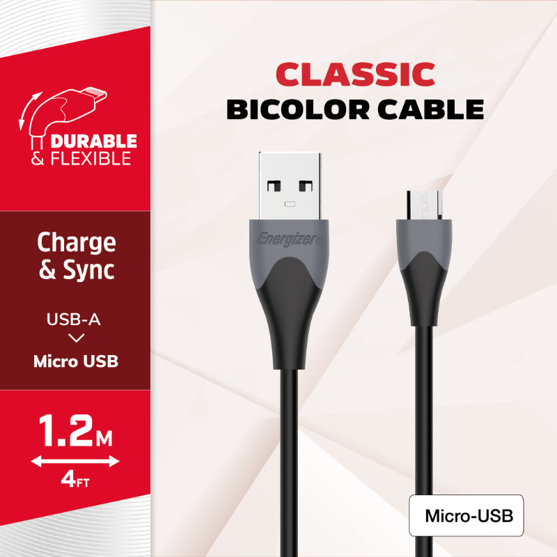 Energizer Classic – USB-A į Micro USB jungiamasis kabelis 1.2m (juodas)