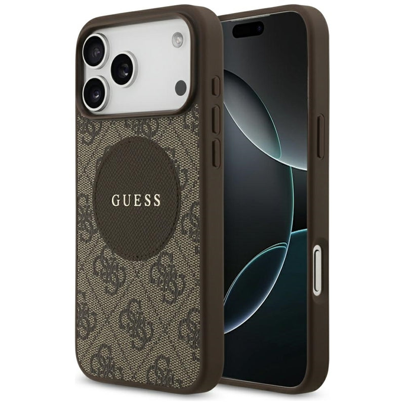 Guess 4G Circle Classic Logo MagSafe dėklas iPhone 17 Pro Max (rudos)