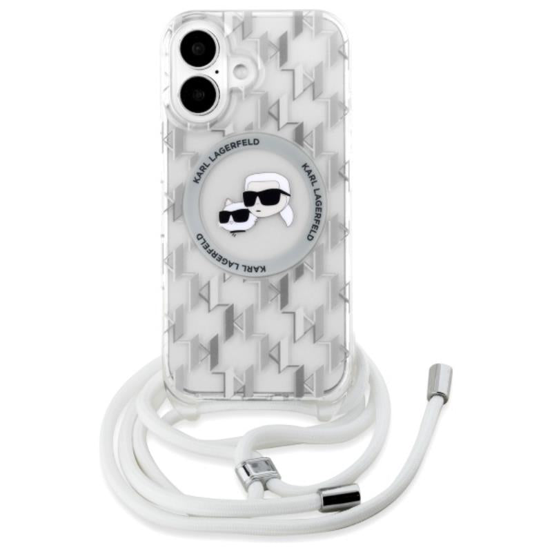 Karl Lagerfeld IML Crossbody Monogram Karl & Choupette Head MagSafe – dėklas, skirtas „iPhone 16“ (skaidrus)