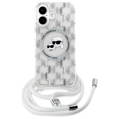 Karl Lagerfeld IML Crossbody Monogram Karl & Choupette Head MagSafe – dėklas, skirtas „iPhone 16“ (skaidrus)