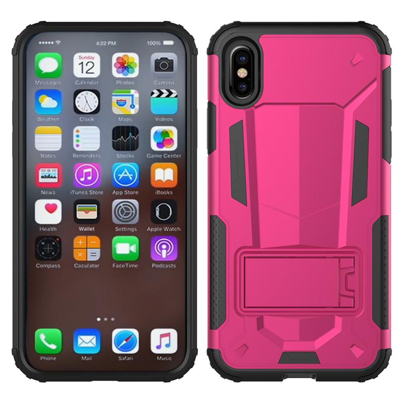 Zizo Hybrid Transformer dėklas – tvirtas dėklas, skirtas iPhone X, su atrama (karšto rožinė / juoda)
