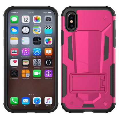 Zizo Hybrid Transformer dėklas – tvirtas dėklas, skirtas iPhone X, su atrama (karšto rožinė / juoda)