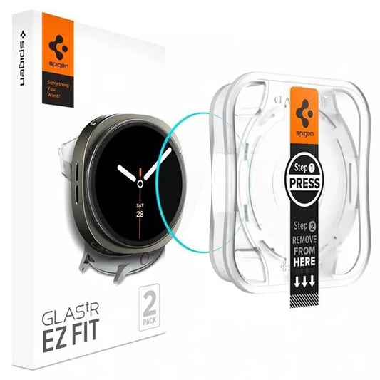 Spigen GLAS.TR EZ FIT 2 vnt. – Grūdintas stiklas, skirtas Samsung Galaxy Watch 8 44 mm (2 vnt.)