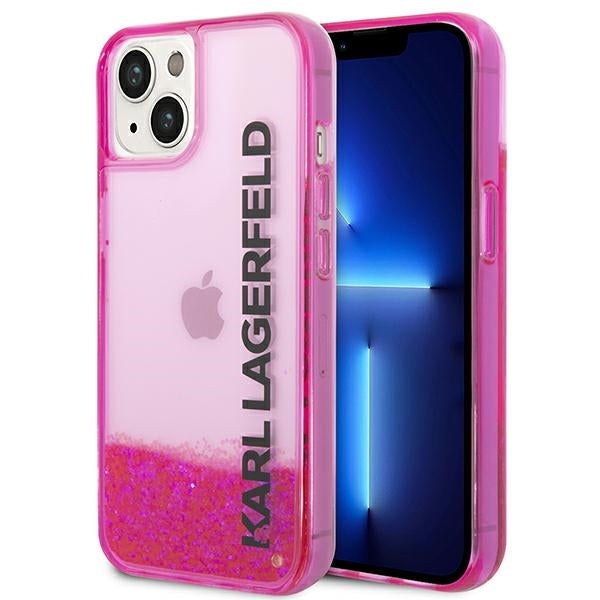"Karl Lagerfeld Liquid Glitter Translucent Elongated Logo Case" - dėklas iPhone 14 Plus (rožinis)