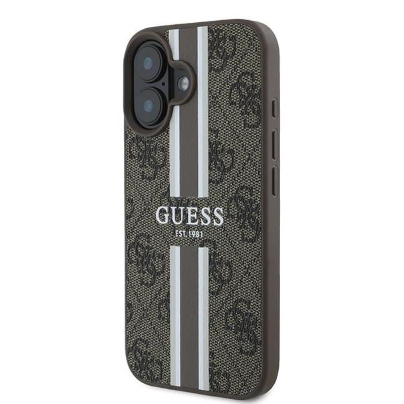 Guess 4G Printed Stripes MagSafe - dėklas, skirtas iPhone 16 Plus (rudos spalvos)
