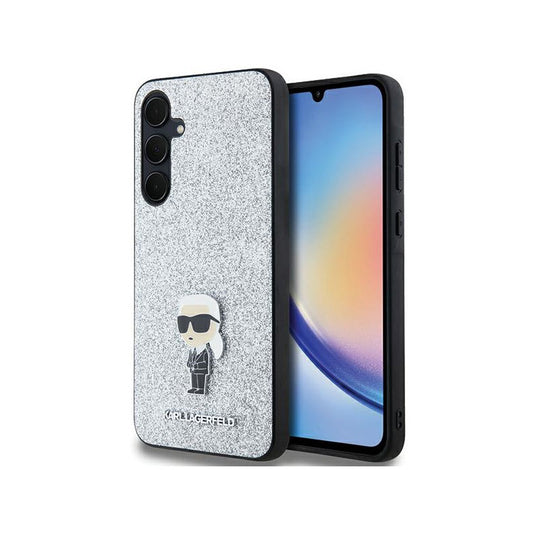 Karl Lagerfeld Fiksuoto Blizgučio Ikonik Logotipo Metalinis Smeigtukas - dėklas Samsung Galaxy A55 5G (sidabrinis)