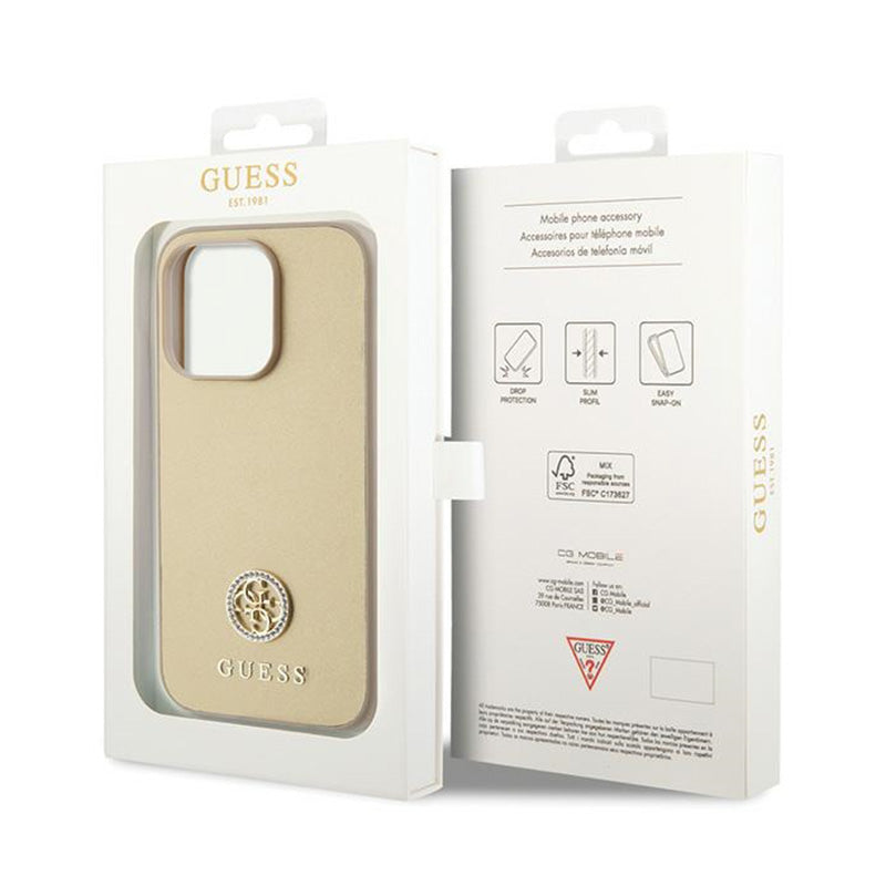 Guess 4G Strass Metal Logo - "iPhone 15 Pro" dėklas (auksinis)
