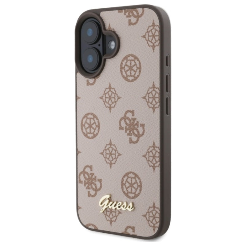 Guess Peony Script MagSafe dėklas, skirtas iPhone 16 (ruda)