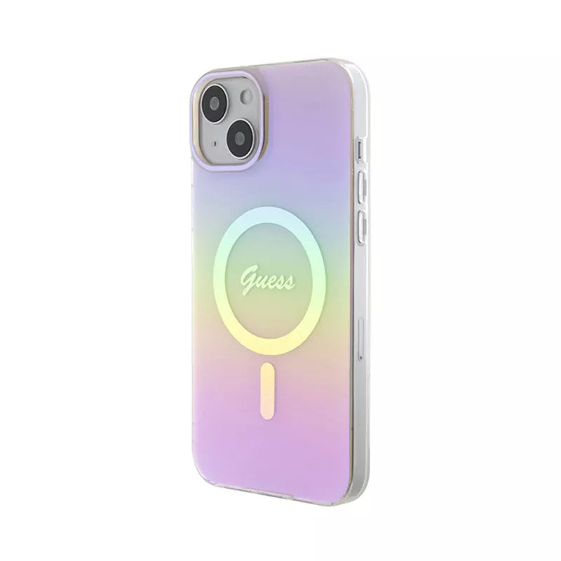 Guess IML Iridescent MagSafe – „iPhone 15“ dėklas (rožinis)
