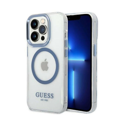 Guess Metal Outline MagSafe – dėklas, skirtas iPhone 14 Pro (permatomas)