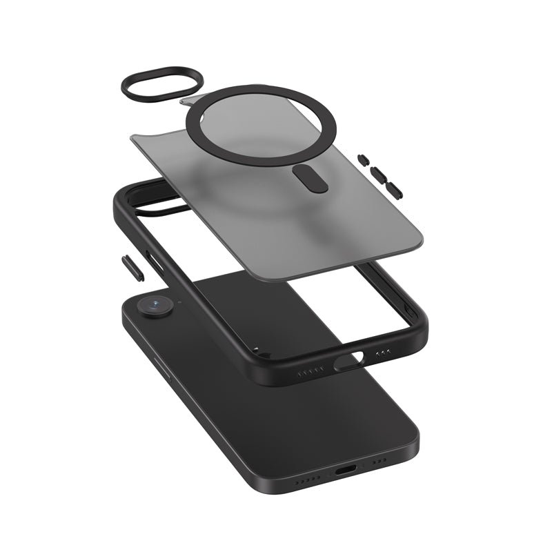 Crong Hybrid Frost MAG dėklas - iPhone 17e / 16e MagSafe dėklas (juodas)