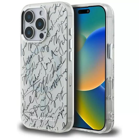 Karl Lagerfeld IML Karl Script Pattern MagSafe - Dėklas iPhone 16 Pro (baltas)