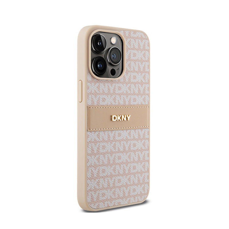 DKNY odinis „Mono Stripe & Metal Logo“ dėklas „iPhone 15 Pro Max“ (rožinis)