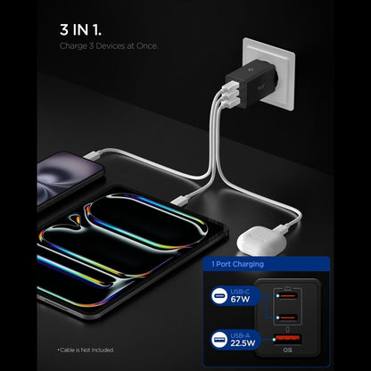 Spigen Essential EE673EU GaN Pro - Sieninis įkroviklis 2x USB-C + USB-A 67W (juodas)