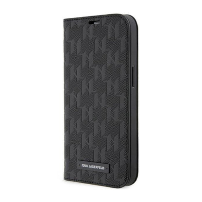 Karl Lagerfeld Booktype Saffiano Monogram – Dėklas, skirtas iPhone 14 Pro Max (juodas)