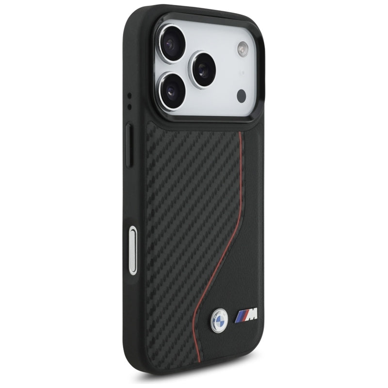 BMW M Carbon Line ir logotips MagSafe - dėklas iPhone 17 Pro (raudonas)