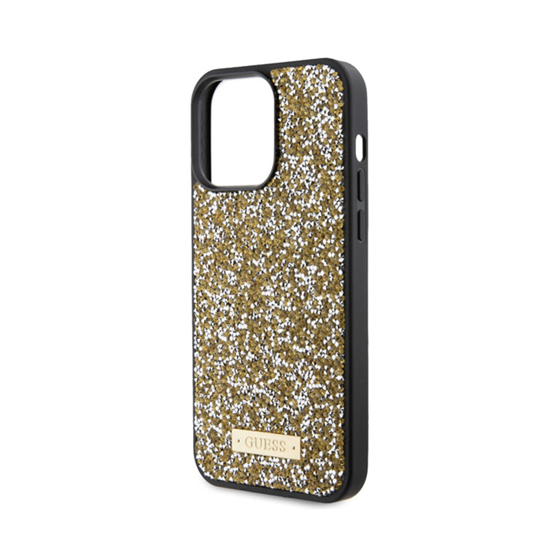 Guess Rhinestone Metal Logo – dėklas iPhone 15 Pro Max (geltonas)