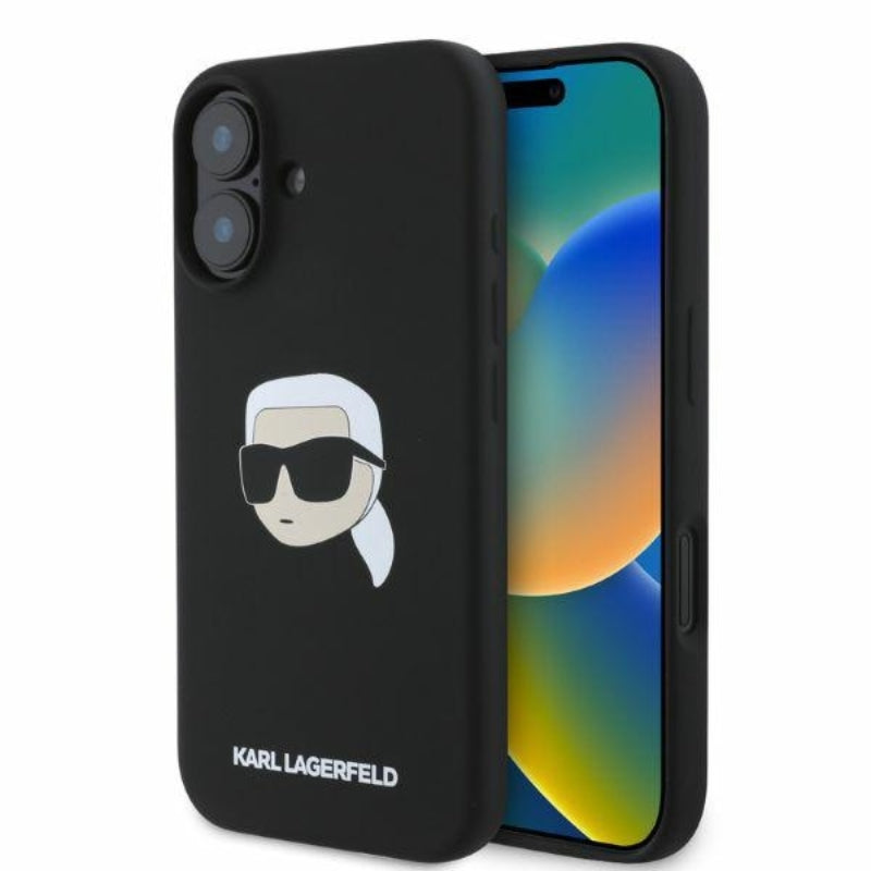 Karl Lagerfeld Silicone Karl Head Print MagSafe – dėklas, skirtas iPhone 16 (juodas)