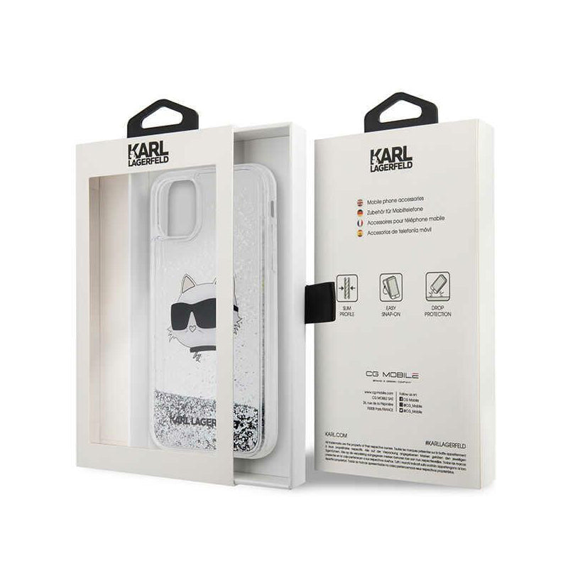 Karl Lagerfeld Liquid Glitter NFT Choupette Head – dėklas iPhone 11 (sidabras)