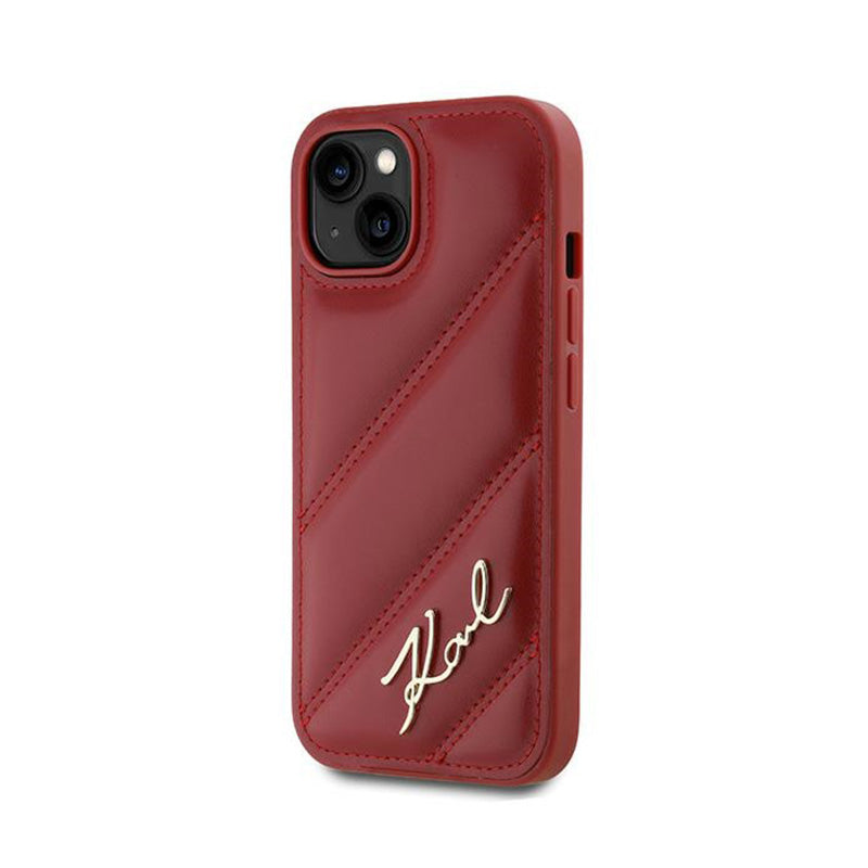 Karl Lagerfeld Diagonal Quilted Script – dėklas, skirtas iPhone 15 / 14 / 13 (raudonas)