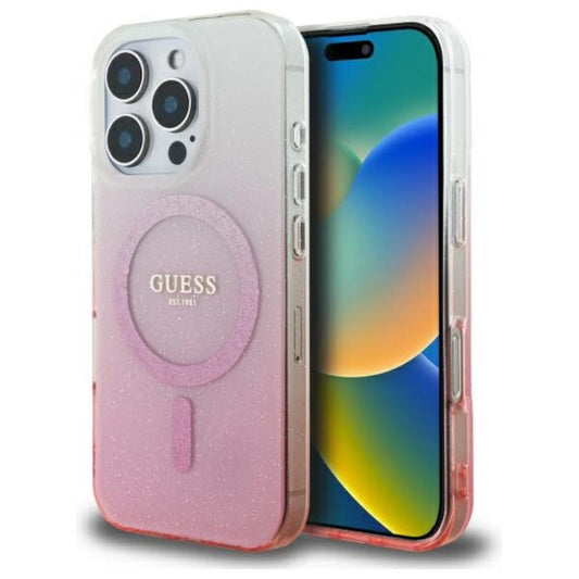 Guess IML Glitter Gradient MagSafe – dėklas, skirtas iPhone 16 Pro Max (rožinis)
