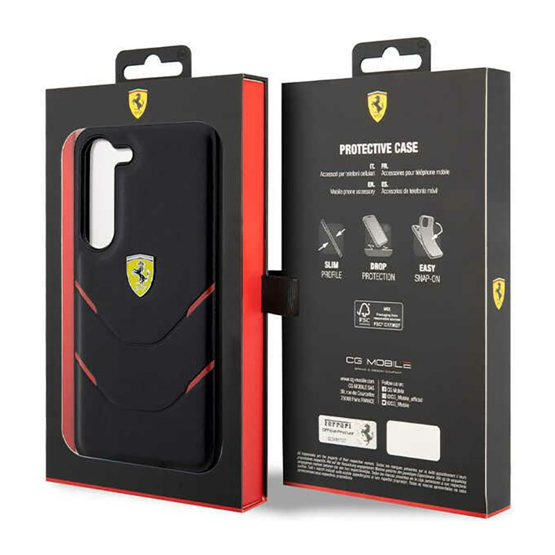 Ferrari Hot Stamp Lines – dėklas, skirtas Samsung Galaxy S23+ (juodas)