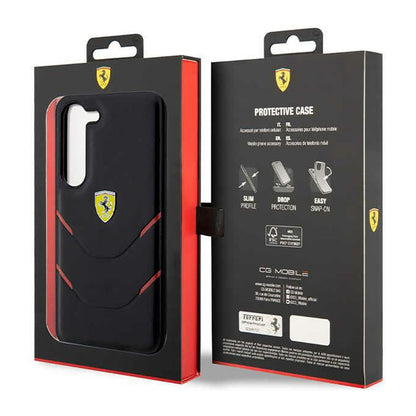 Ferrari Hot Stamp Lines – dėklas, skirtas Samsung Galaxy S23+ (juodas)