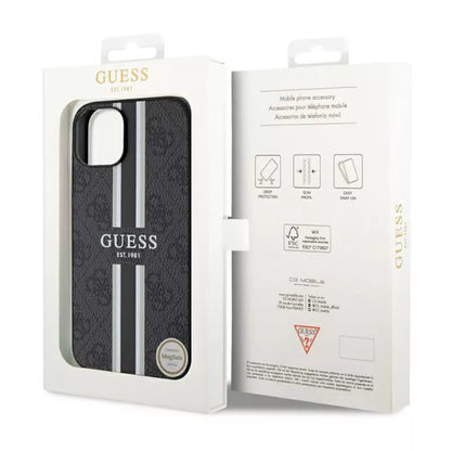 Guess 4G Printed Stripes MagSafe – dėklas iPhone 14 Plus (juodas)