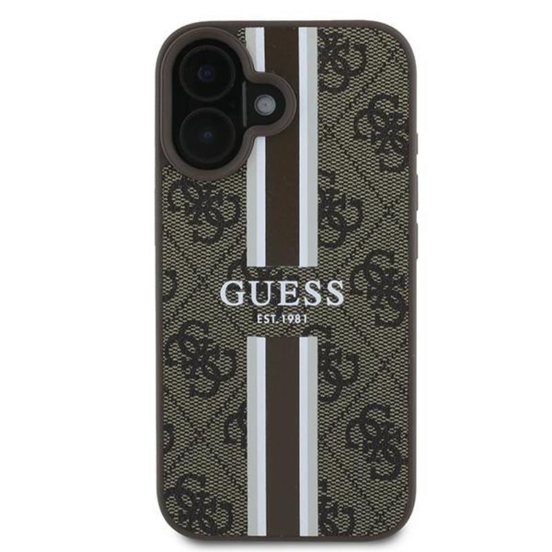 Guess 4G Printed Stripes MagSafe - dėklas, skirtas iPhone 16 Plus (rudos spalvos)