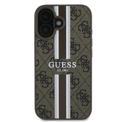 Guess 4G Printed Stripes MagSafe - dėklas, skirtas iPhone 16 Plus (rudos spalvos)