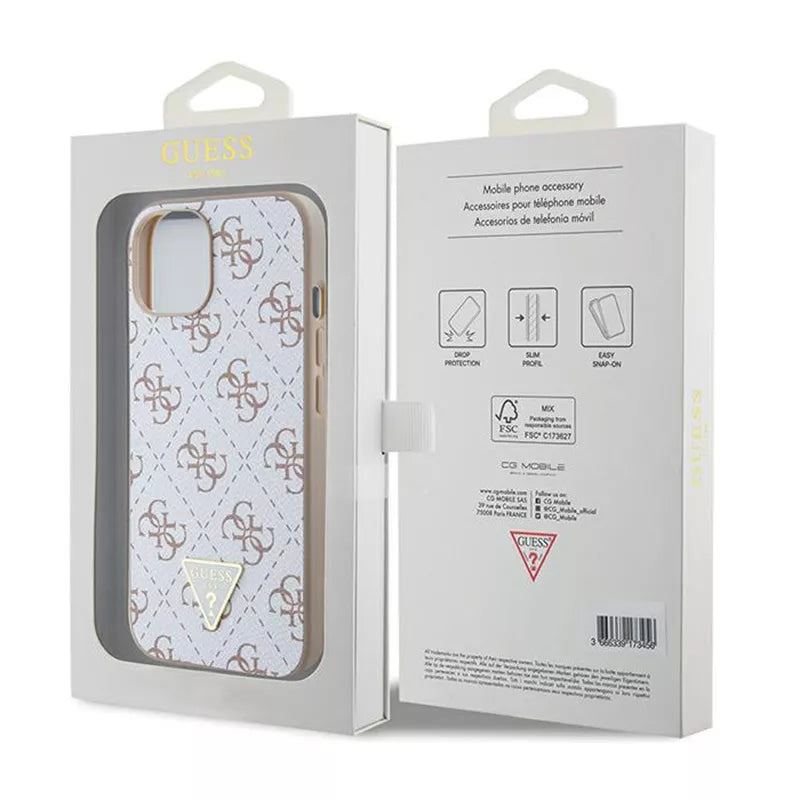 Guess 4G Triangle Metal Logo – Dėklas iPhone 15 (baltas)