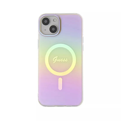 Guess IML Iridescent MagSafe – „iPhone 15“ dėklas (rožinis)