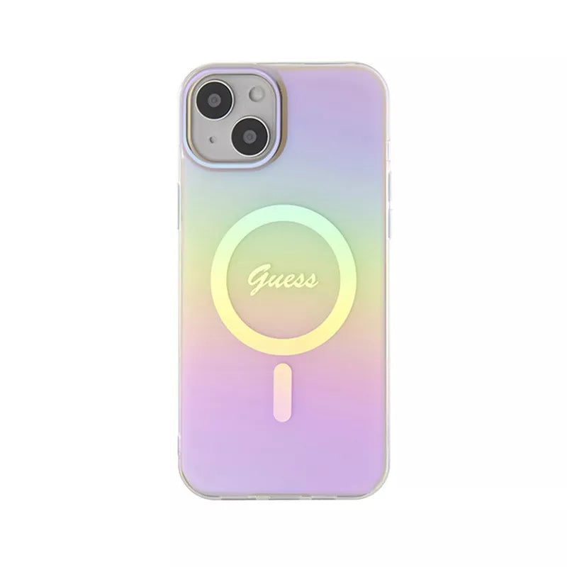 Guess IML Iridescent MagSafe – „iPhone 15“ dėklas (rožinis)