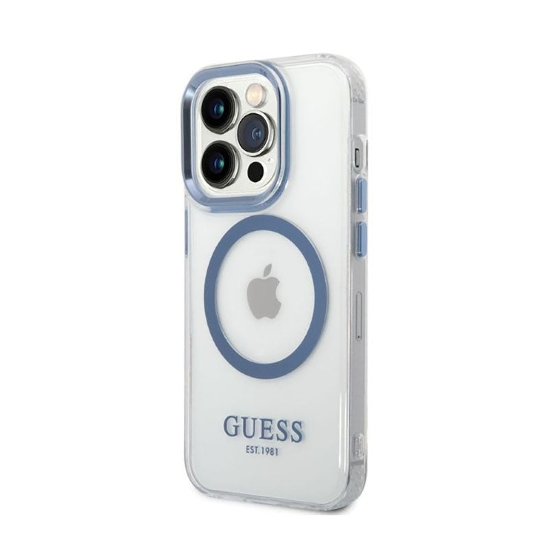 Guess Metal Outline MagSafe – dėklas, skirtas iPhone 14 Pro (permatomas)