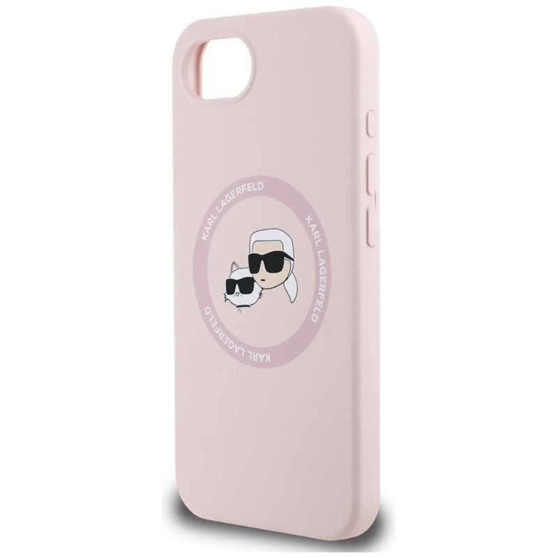Karl Lagerfeld silikoninis Karl & Choupette Heads MagSafe – dėklas iPhone 16e (rožinis)