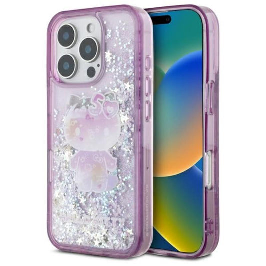 Hello Kitty Liquid Glitter 50-mečio vakarėlis – dėklas iPhone 16 Pro (violetinis)