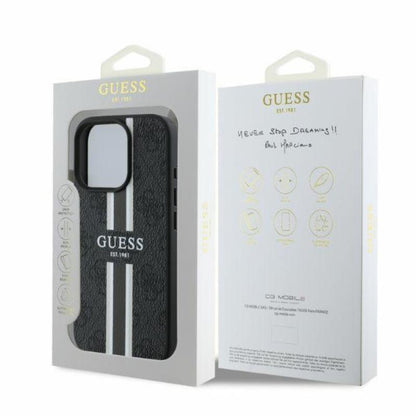 Guess 4G Printed Stripes MagSafe - dėklas iPhone 16 Pro Max (juodas)