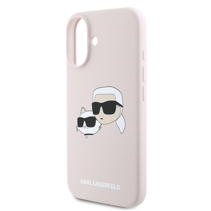 Karl Lagerfeld Silicone Double Heads Print MagSafe – iPhone 16 Plus dėklas (rožinis)