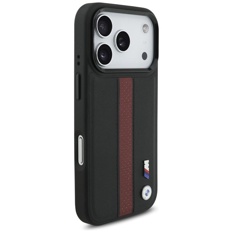 BMW M perforuotų dryžių logotipas MagSafe - iPhone 17 Pro dėklas (raudonas)