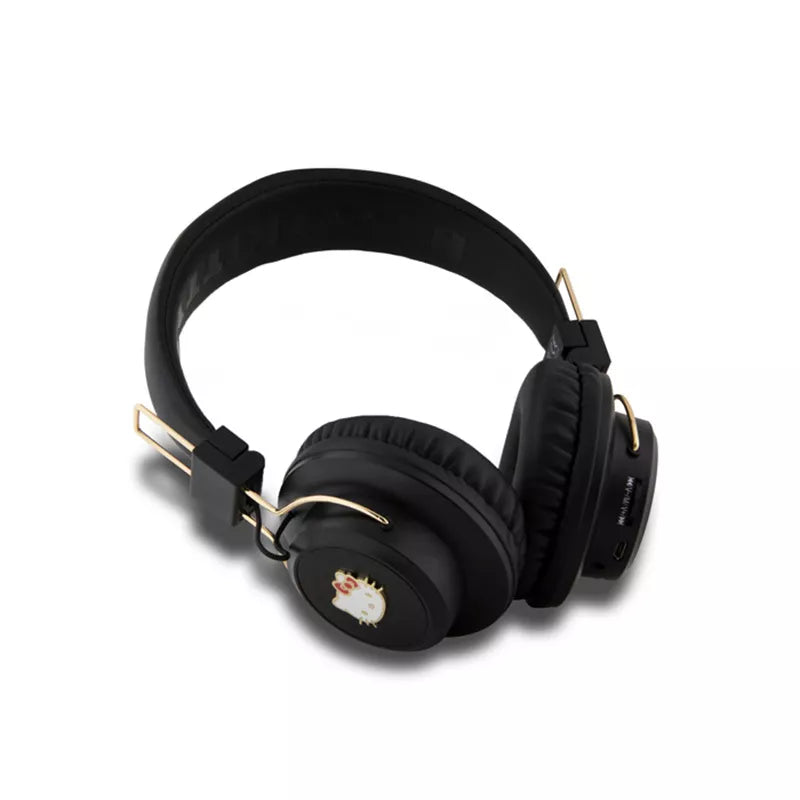 Hello Kitty Metalinis logotipas Apvalios formos - belaidės "Bluetooth V5.3" ausinės į ausis (juodos)