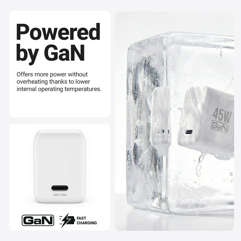 Crong Ultra Compact GaN - USB-C 45W PD 3.0 sieninis įkroviklis su PPS (baltas)