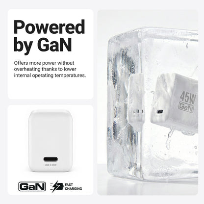 Crong Ultra Compact GaN - USB-C 45W PD 3.0 sieninis įkroviklis su PPS (baltas)
