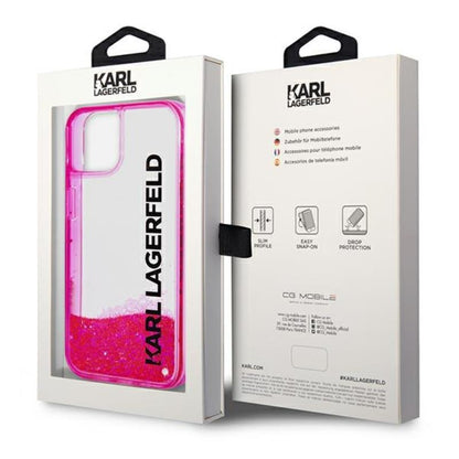 "Karl Lagerfeld Liquid Glitter Translucent Elongated Logo Case" - dėklas iPhone 14 Plus (rožinis)