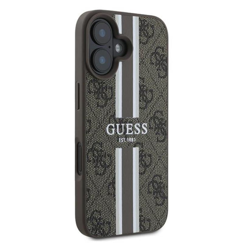 Guess 4G Printed Stripes MagSafe - dėklas, skirtas iPhone 16 Plus (rudos spalvos)